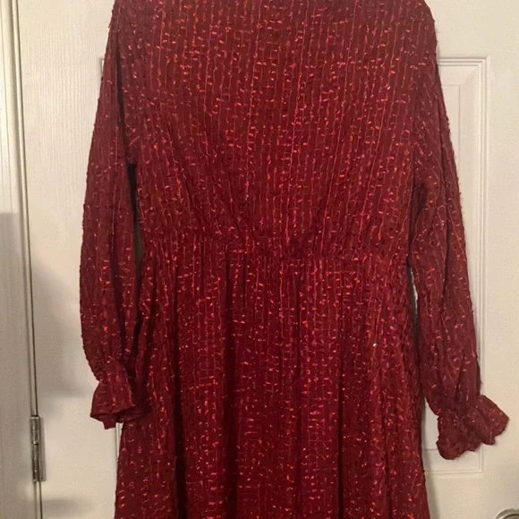 Elegant Embroidered Sequined Red Dress with Ruffle Hem - Picture 6 of 7